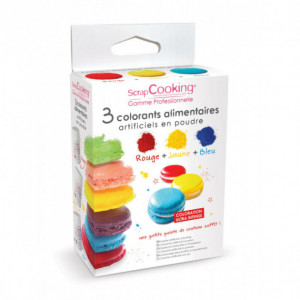 Lote de 3 Colorantes Alimentarios en Polvo Rojo / Amarillo / Azul Scrapcooking