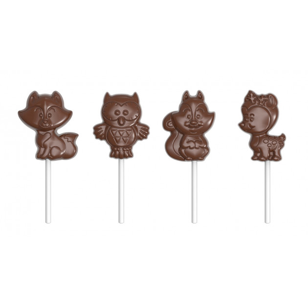 Molde piruleta chocolate animales del bosque 65 mm (x4) Chocolate World 