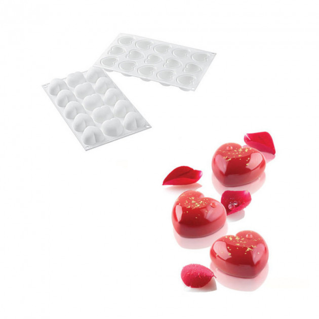 Molde silicona corazón abombado (x15) 4,5 x 4,4 cm 30 ml SilikoMart Professional 