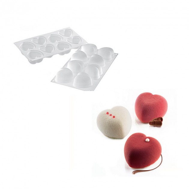 Molde Silicona corazón abombado (x8) 6,35 x 6,5 cm 100ml SilikoMart Professional 