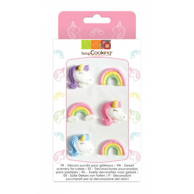 Figuras de Azúcar Unicornio y Arcoíris x6 ScrapCooking 