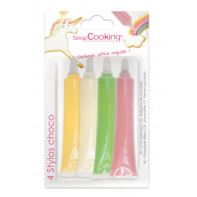 Lapices Pasteleros de Chocolate Blanco Rosa Verde Amarillo 25g ScrapCooking 