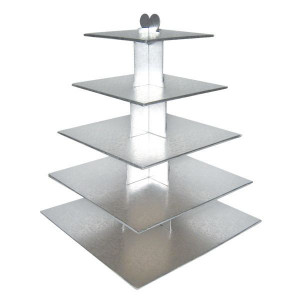 Soporte cupcakes grande plateado 5 pisos cuadrados Gatodéco