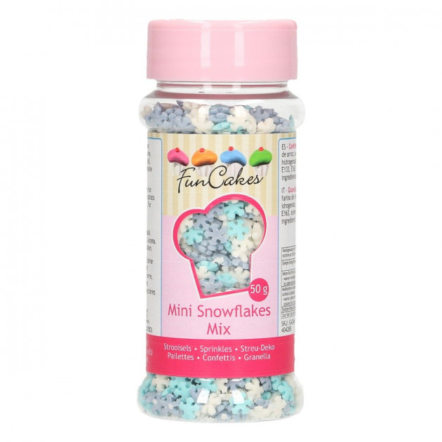 Copos de nieve de azúcar azul y blanco 50 g Funcakes 
