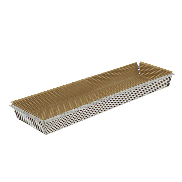 Molde para tarta rectangular acero inoxidable perforado desmontable 35 x 10 cm x 3,5 cm de altura De Buyer 