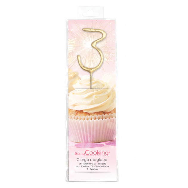 Vela Bengala Dorada 17,5 cm Número 3 ScrapCooking 