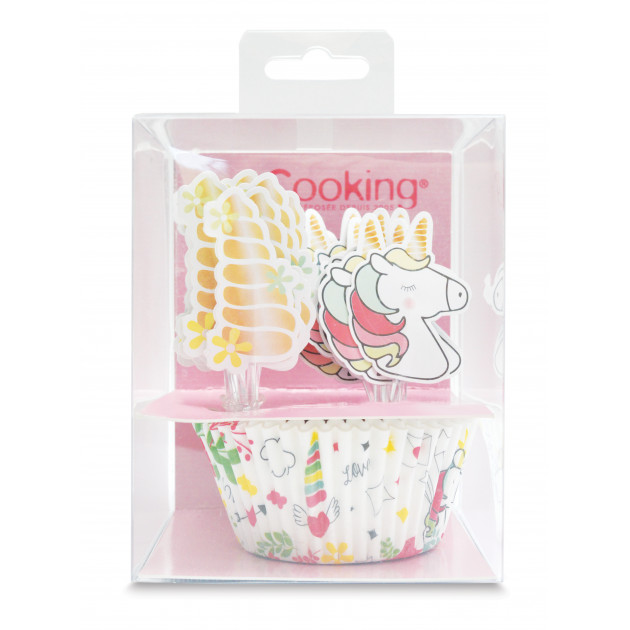 24 Cápsulas Cupcakes + 24 Cake Toppers Unicornio ScrapCooking 