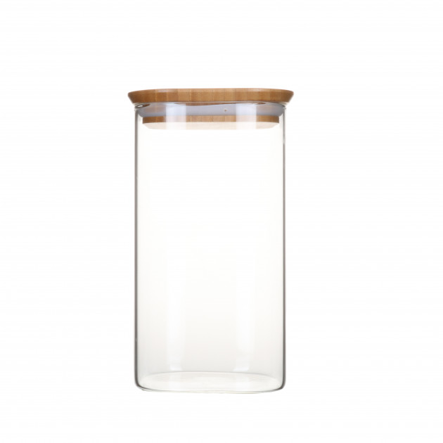 Tarro de Cristal con Tapa de Bambú cuadrado 1,4 L Pebbly 