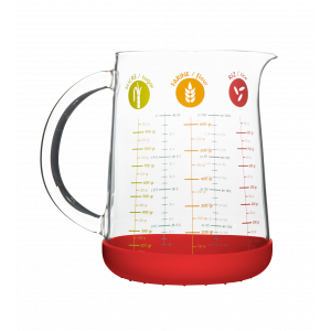 Jarra medidora de cristal con base de silicona 1 L roja Pebbly