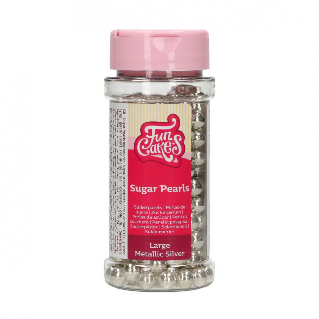 Perlas de azúcar 8 mm plateado 80 g Funcakes 