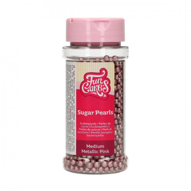 Perlas de azúcar rosa metálico 80 g Funcakes 