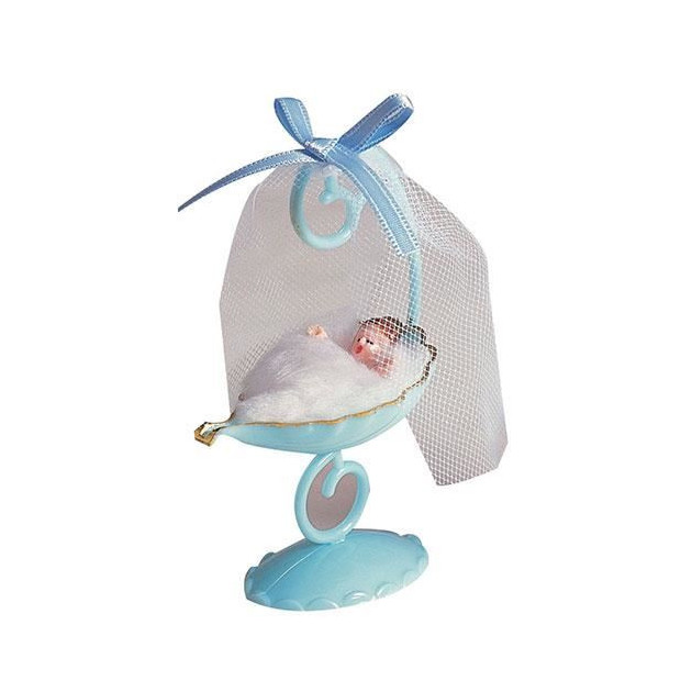 Figura Tarta Bautizo Niño Cuna Azul 10 cm 