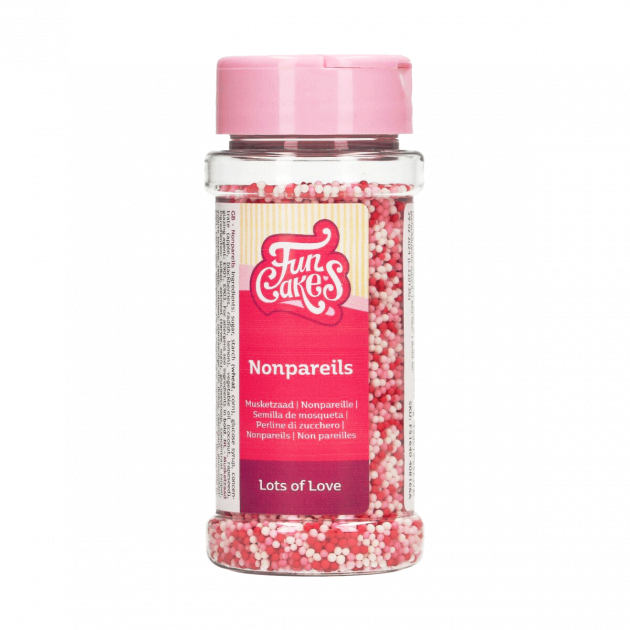 Sprinkles nonpareils rojas, rosas y blancas 80 g Funcakes 