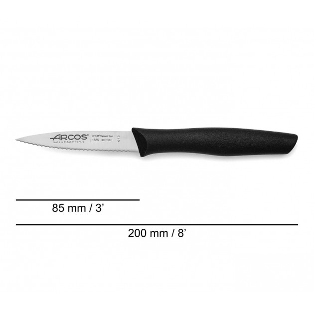 Cuchillo Mondador Acero Inoxidable Con Sierra 8,5 cm Negro NOVA Arcos 