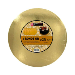 Bases para tartas redondas doradas Ø 27,4 cm (x5) Gatodéco