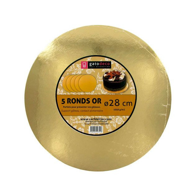 Bases para tartas redondas doradas Ø 27,4 cm (x5) Gatodéco 