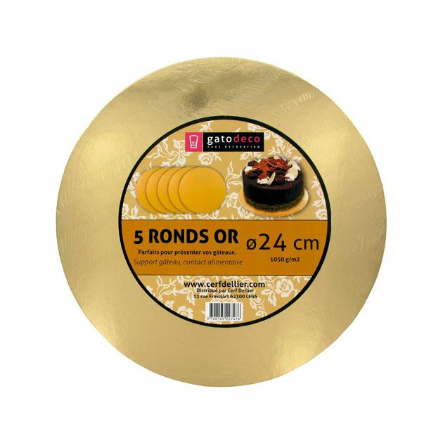 Base para tarta redonda dorada Ø 23,4 cm (x5) Gatodéco 