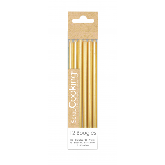 Velas Largas Doradas 12 cm (x12) ScrapCooking 
