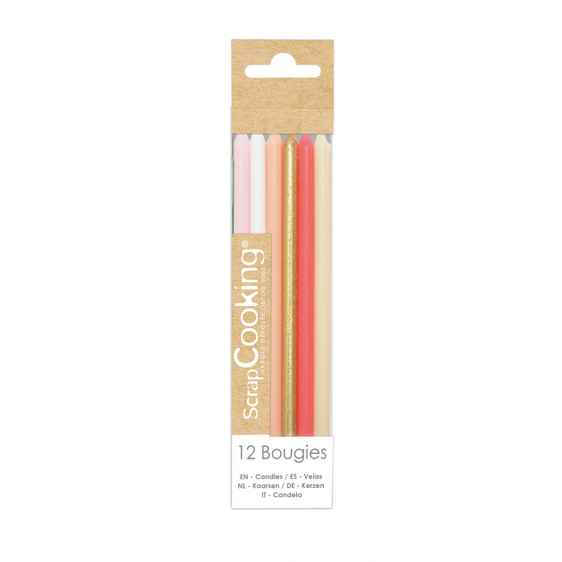 Velas Largas Rosa y Dorado 12 cm (x12) ScrapCooking 