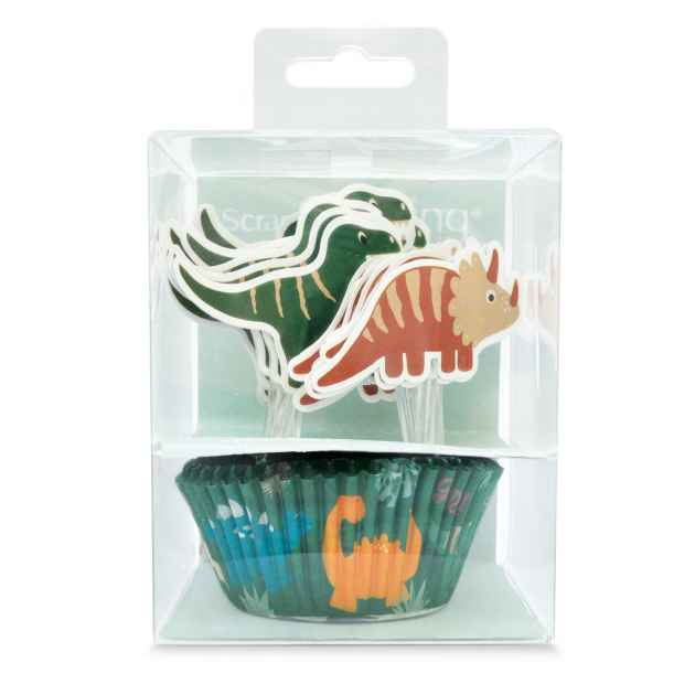 24 Cápsulas Cupcake + 24 Cake Toppers Dinosaurio Scrapcooking 