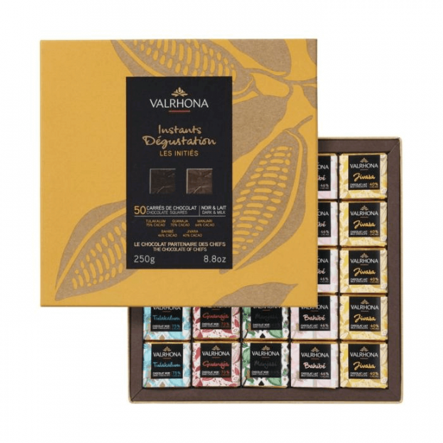 Caja de Cuadros de Chocolate Negro y Chocolate con Leche (x50) Les Initiés 250 g Valrhona 