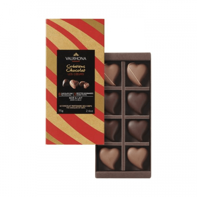 Bombones Corazones Rellenos de Chocolate con Leche y Negro (x8) 75 g Valrhona 