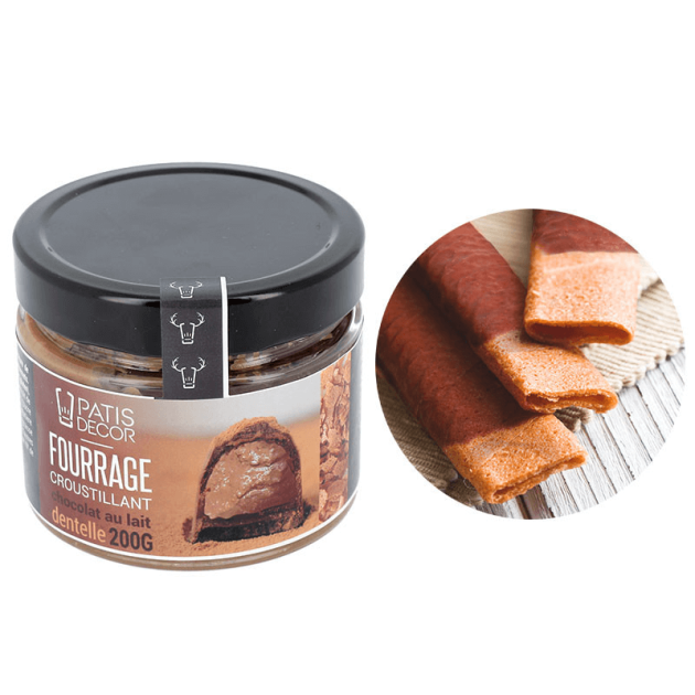 Crema de Chocolate con Leche y Trozos de Crepe Dentelle para Rellenar 200 g Patisdécor 