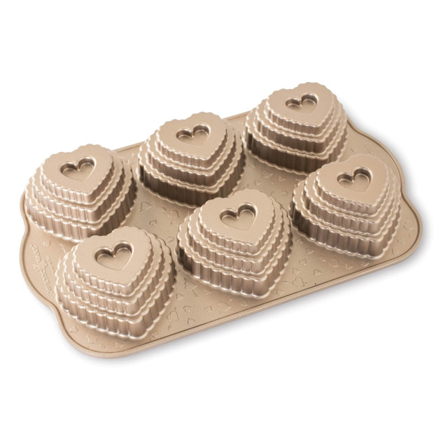 Molde Corazón para Bizcochos Tiered Hearts (x6) Toffee Nordic Ware 