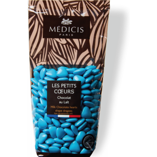 Peladillas de Chocolate con Leche Corazoncitos Azul Turquesa 250g Médicis 