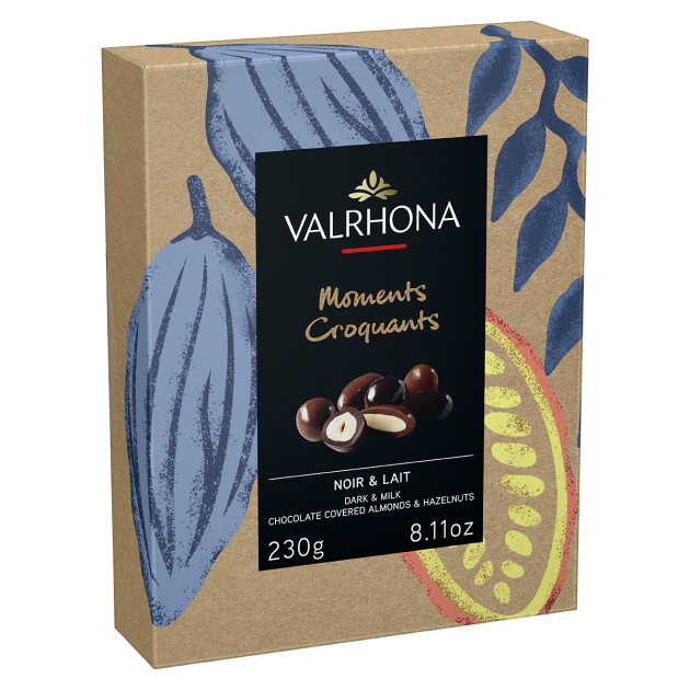 Caja de Almendras y Avellanas Cubiertas con Chocolate Negro y Chocolate con Leche 230 g Valrhona 