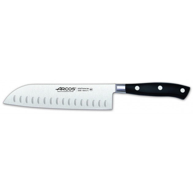 Cuchillo Santoku Alveolado Acero Inoxidable 18 cm Negro RIVIERA Arcos 
