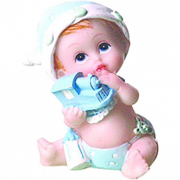 Figura Tarta Bautizo Niño Sentado Azul 6,5 cm 